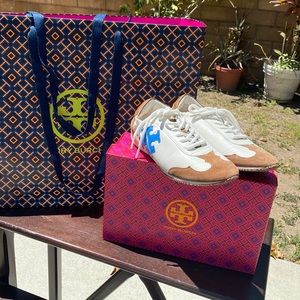 Cute white blue and tan Tory Burch Sneakers
